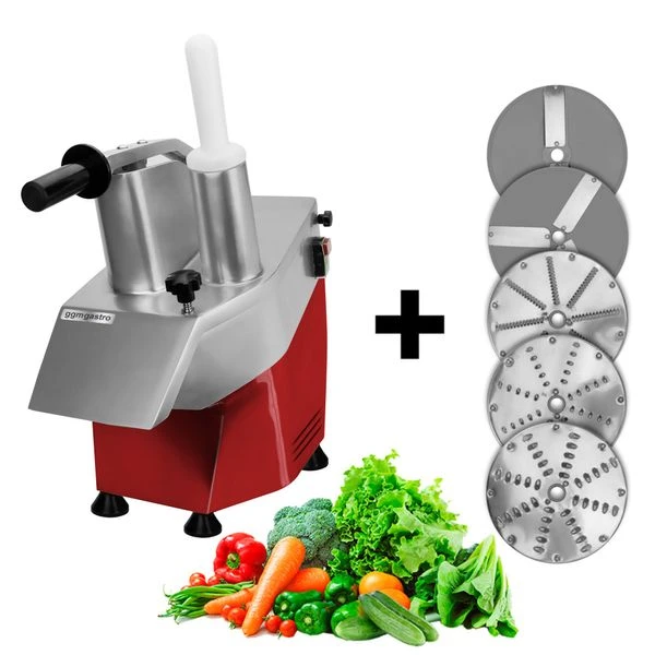 Elektrischer Gemüseschneider- 550 Watt - Rot - Inkl. 5 Schneidescheiben 1 Elektrischer Gemüseschneider- 550 Watt - Rot - Inkl. 5 Schneidescheiben