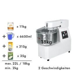 Teigknetmaschine - 22 Liter / 18 Kg - 2 Geschwindigkeiten - Mit Festem Kessel -Küchengerätegeschäft tmp22 fk rezept 3 2ab3
