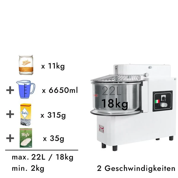 Teigknetmaschine - 22 Liter / 18 Kg - 2 Geschwindigkeiten -Kessel Abnehmbar Und Rührwerk Aufklappbar 1 Teigknetmaschine - 22 Liter / 18 Kg - 2 Geschwindigkeiten -Kessel Abnehmbar Und Rührwerk Aufklappbar