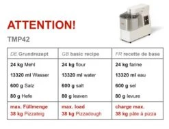 Teigknetmaschine - 42 Liter / 38 Kg - Mit Festem Kessel -Küchengerätegeschäft tmp42 1762