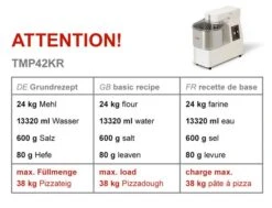 Teigknetmaschine - 42 Liter / 38 Kg - 1 Geschwindigkeit - Kessel Abnehmbar Und Rührwerk Aufklappbar -Küchengerätegeschäft tmp42kr ec1f
