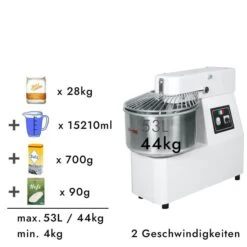 Teigknetmaschine - 53 Liter / 44 Kg - 2 Geschwindigkeiten - Mit Festem Kessel -Küchengerätegeschäft tmp53 fk rezept 3 4629